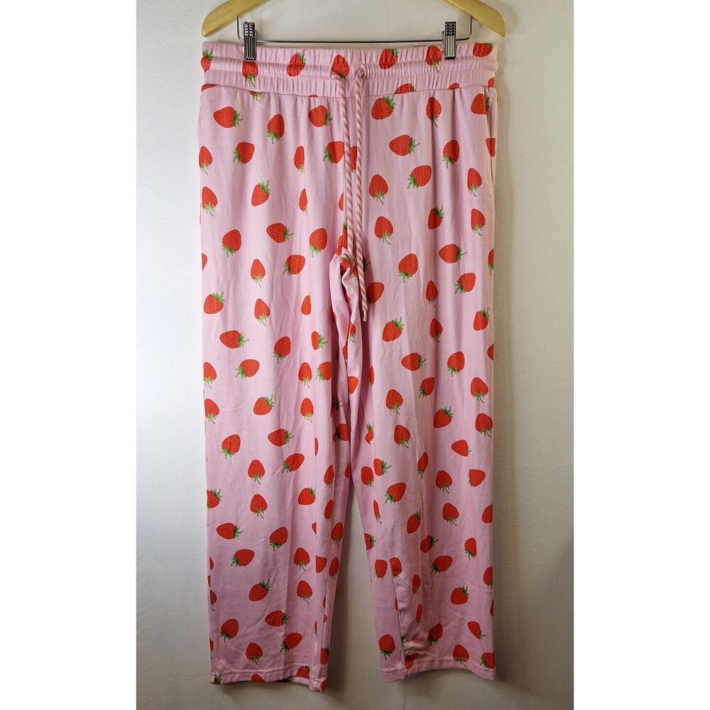 MAD ENGINE Strawberry Print Pajama Pants Women's Sz L Soft Relaxed Lounge Wear